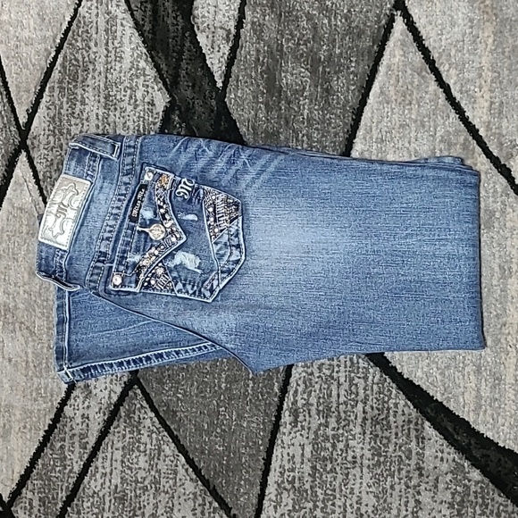 MISS ME RHINESTONES SEQUINS FAUX FLAP STANDARD BOOT-CUT DENIM JEAN - Picture 1 of 16